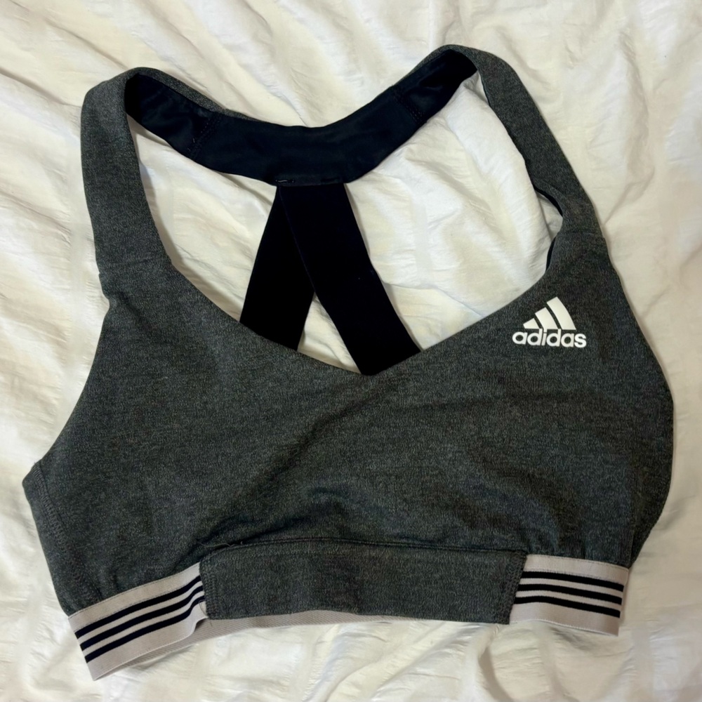 Adidas Charcoal and Black Cross Back Sports Bra